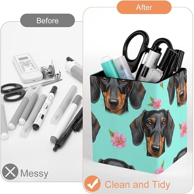 Pencil Holder for Desk, Pu Leather Desktop Container Pen Cup Storage Dachshund - Image 3