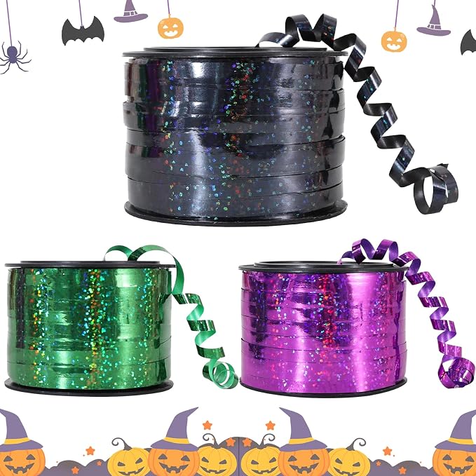 BEISHIDA 3 Pack 100 Yards Black Green Purple Halloween Curling Ribbon Balloon by Beishida
