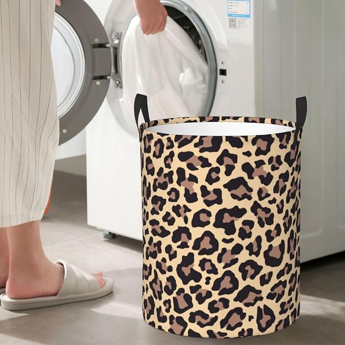 Leopard Print Animal Cheetah Round Laundry Hamper Storage Basket Toys Clothes - Image 6