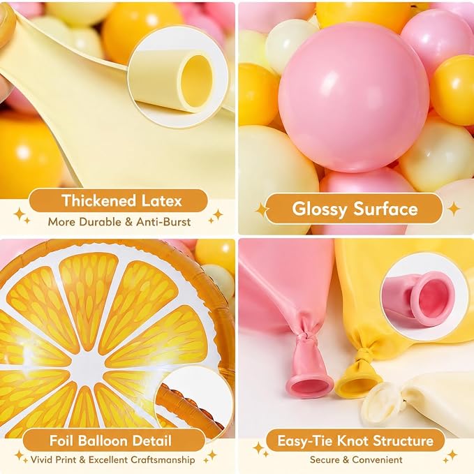 143Pcs Lemon Pink and Yellow Balloon Arch Kit, Lemonade Birthday Decor | - Image 6