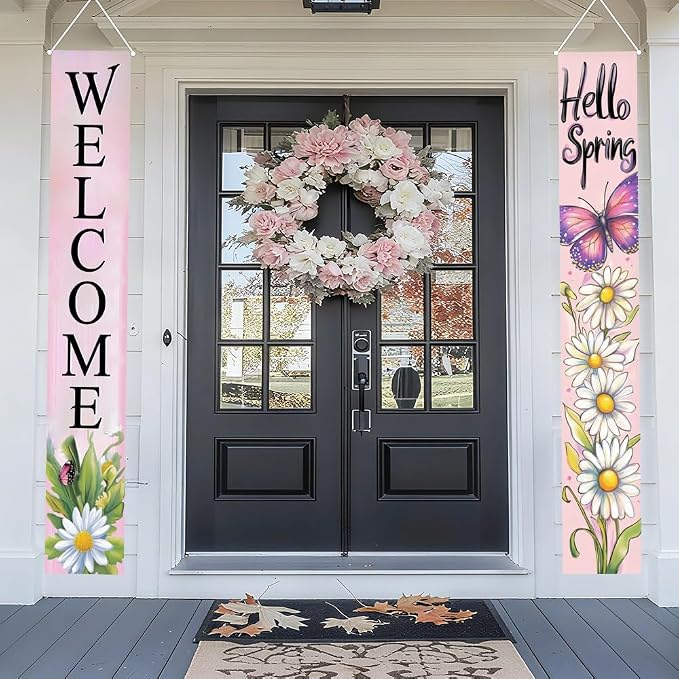 2 Piece Porch Banners 71x12 Inch Hello Spring Butterfly Door Decor | Two-piece - Image 4