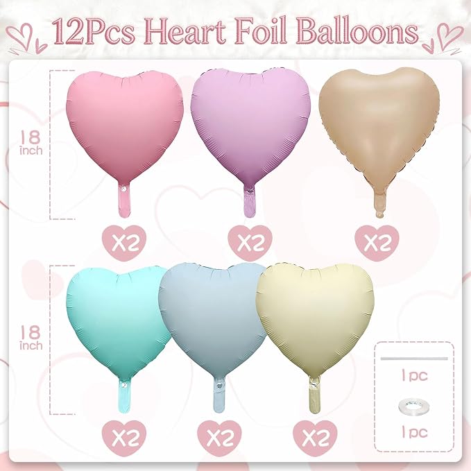 Pastel Heart Balloons, 18 Inch Pastel Colorful Helium Balloon - Image 2