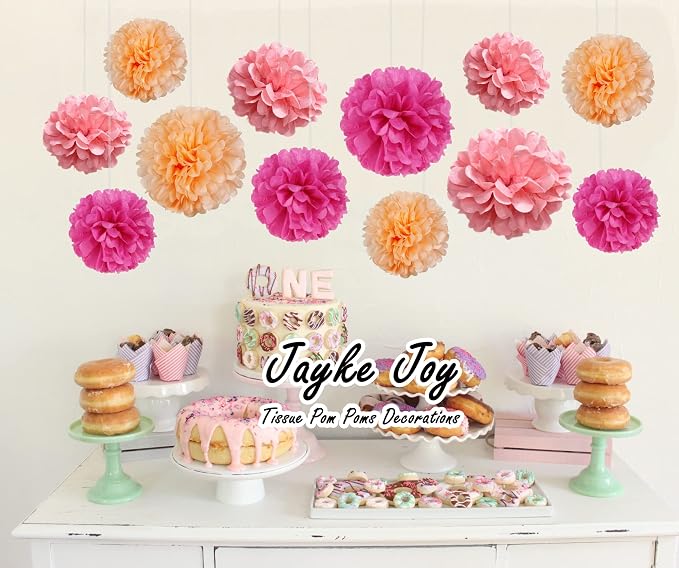 12pcs Pink Paper Pom Poms Set for Party Decor - Image 7