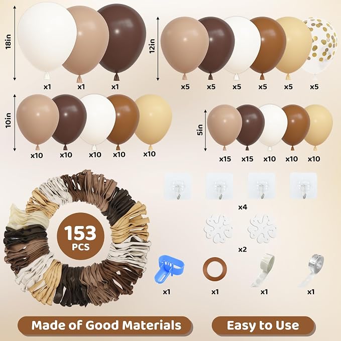 Amandir 153pcs Dark Light Brown Balloon Garland Arch Kit Different Sizes | 18 - Image 2