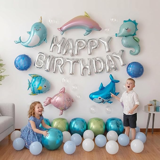 41 PCS Happy Birthday Under the Sea Foil Balloon Party Decorations Kit - Image 2