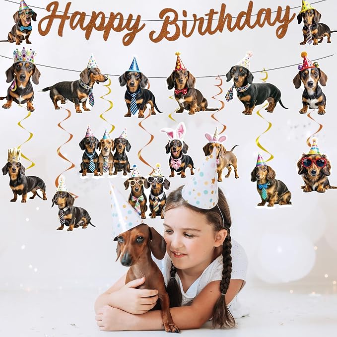 Dachshund Dog Birthday Banners Hanging Swirls Party Decor 10PCS | Dachshund - Image 4