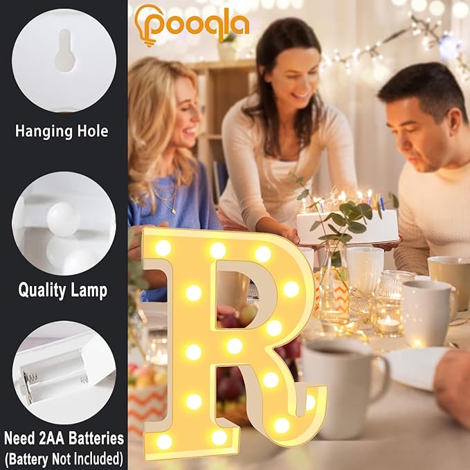Pooqla LED Marquee Letter Lights, Warm White and Cool White Decorative Lighted Letters, Light Up Alphabet Letters for Boys Girls, Party, Wedding, Bar, Night Light, Birthday Decoration, Letter T