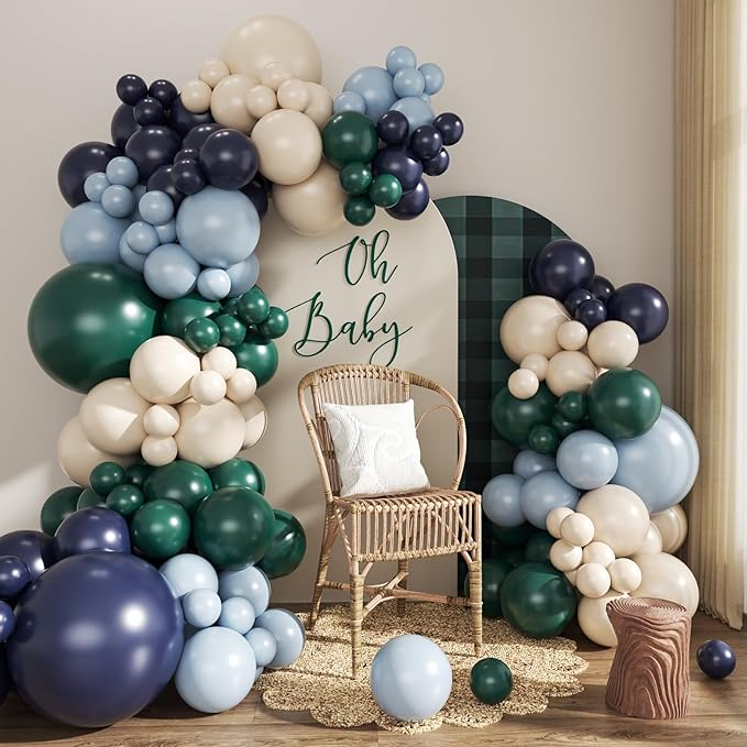 Blue and Green Balloons Arch Garland Kit, Tartan Plaids Decorations Baby Shower by CROSSFINGERS