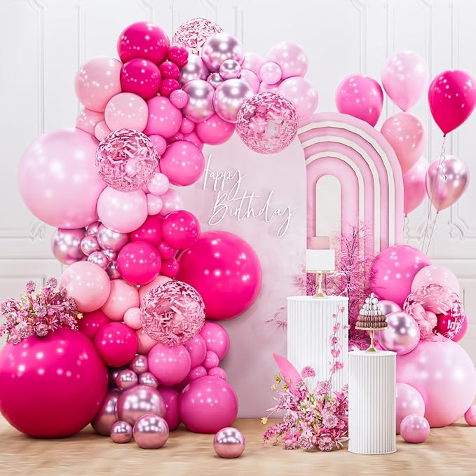 PartyWoo Hot Pink Balloon Arch Kit 142pcs Light Pink Balloons | Magenta Fuchsia by PartyWoo
