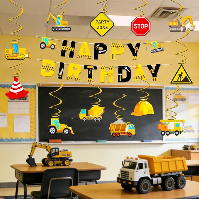 Construction Birthday Decorations, Construction Birthday Banners Hanging Swirls - Image 5