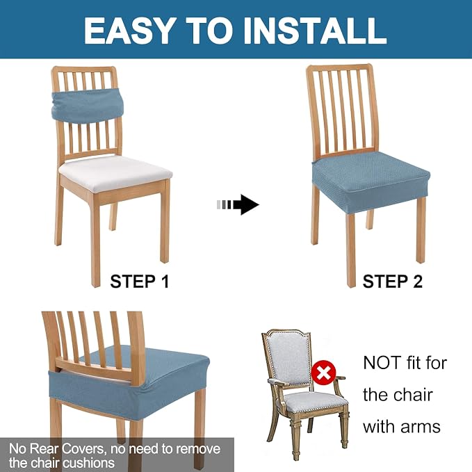 Smiry Waterproof Seat Covers for Dining Room Chairs, No Rear Covers | Stretch - Image 5