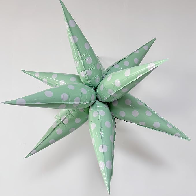 2Pcs Green Macaron Polka Dot Explosion Pointed Star Foil Balloons/Candy Color - Image 2