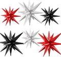Silver Red Black Star Balloons, 22/27 Inch Silver Black Red Star Foil Balloons by Paready
