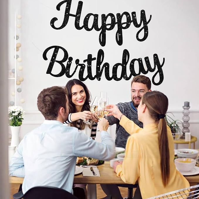 BEISHIDA Glitter Black Happy Birthday Banner Party Decoration NO DIY, 10Feet | - Image 4