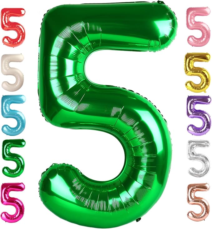 5 Balloon Numbers Birthday Decorations, 40In Green Balloons by Mluchee