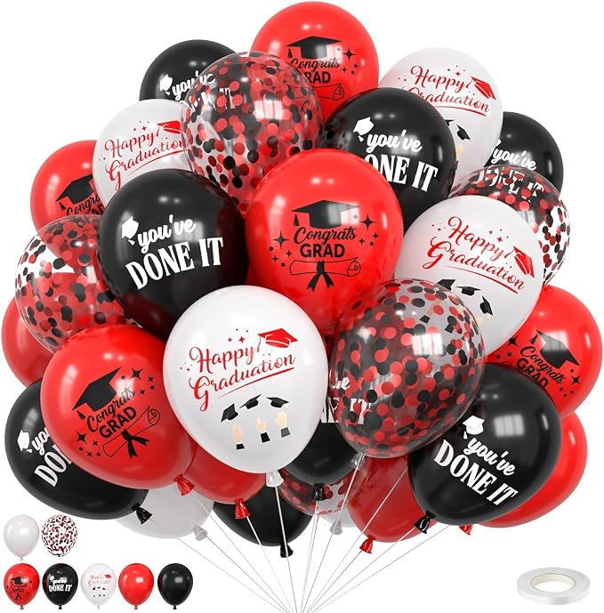 Red Black and White Balloons, 12 Inch Print You've Done It Happy Graduation by FEYG
