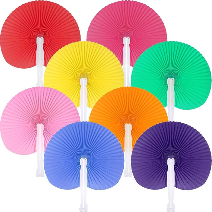 Pangda 24 Pack Folding Fans Round Paper Fans Assortment by Pangda