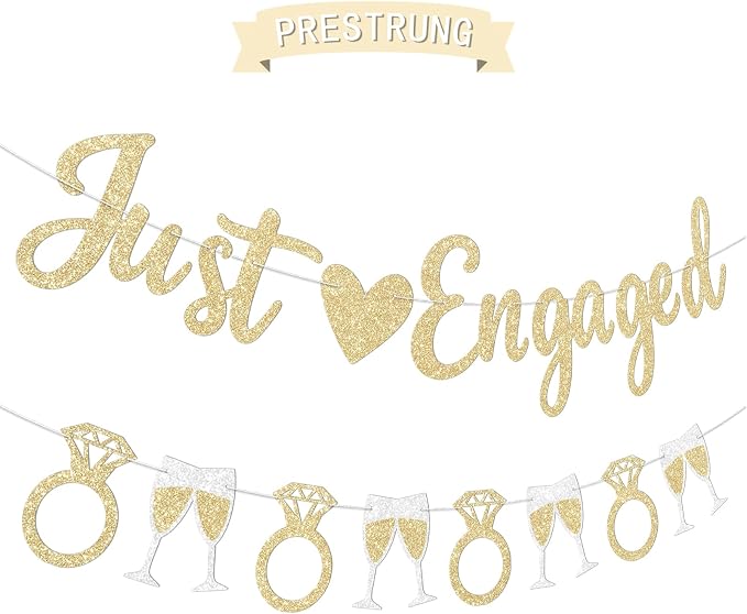 Champagne Gold Just Engaged Banner Prestrung Engagement Party Decorations Happy - Image 2