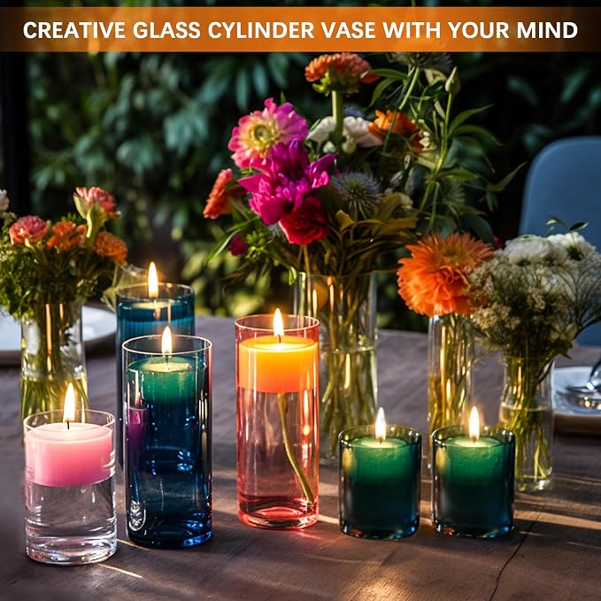 8 Pack Glass Cylinder Vases 4, 10 Inch Tall Clear Flower Vase Hurricane - Image 4