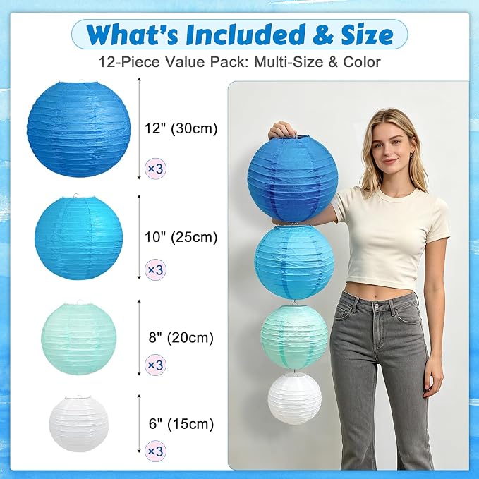 Blue Paper Lanterns, baby showers, bridal showers, graduation and coastal theme - Image 2