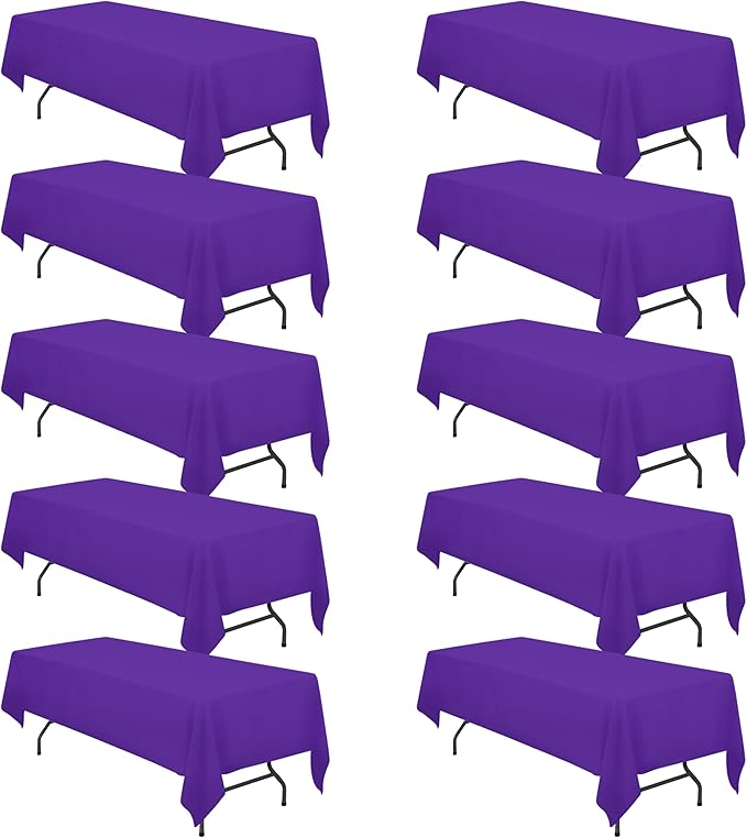 BRILLMAX 10 Pack Purple Tablecloths for 8 Foot Rectangle Tables 60 x 126 Inch - 8ft Rectangular Bulk Linen Polyester Fabric Washable Cloth Cover for Wedding Reception Banquet Birthday Party