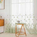 White Sheer Voile Curtains Green Embossed Butterflies 63 Inches | Light by VISIONTEX
