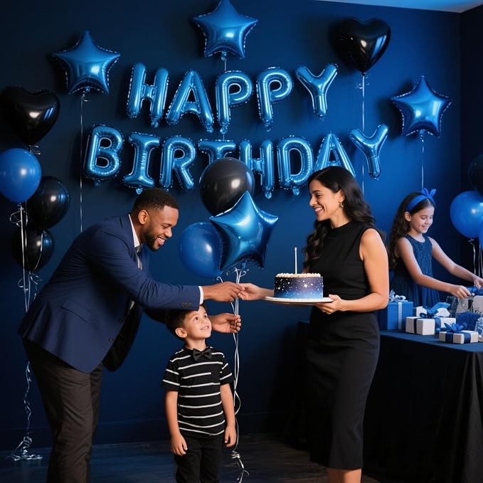 27 Pcs Blue Black Birthday Decorations, 3D Letters Blue Happy Birthday Balloon - Image 7