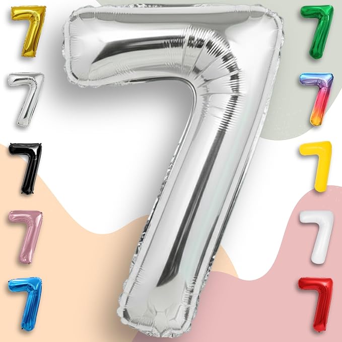 Silver Number Balloon 7 Mylar Foil Balloons 40 inch - Image 2