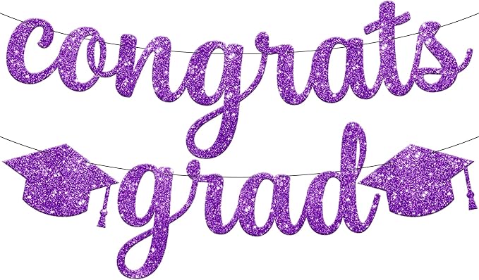 KatchOn Glitter Congrats Grad Banner Purple 10 Feet | No DIY, Graduation Banner by KatchOn