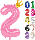 2 Balloon - Pink with Crown Birthday Number Balloons, 40 Inch Decorations | by ALPHADELTAPI
