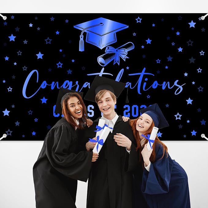 Congratulations Graduation Banner Class of 2026 Backdrop Black Blue Congrats - Image 6