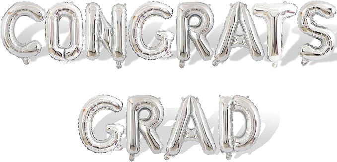 2 Set 24Pcs Silver Congrats Grad Letter Balloons 16in Balloon Foil Letter by Fezava