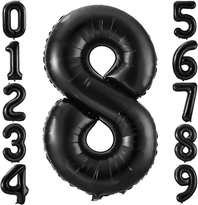 Black 8 Balloon Number, 40 Inch Number 8 Balloon Large Black 8 Foil Mylar by BBPOOL