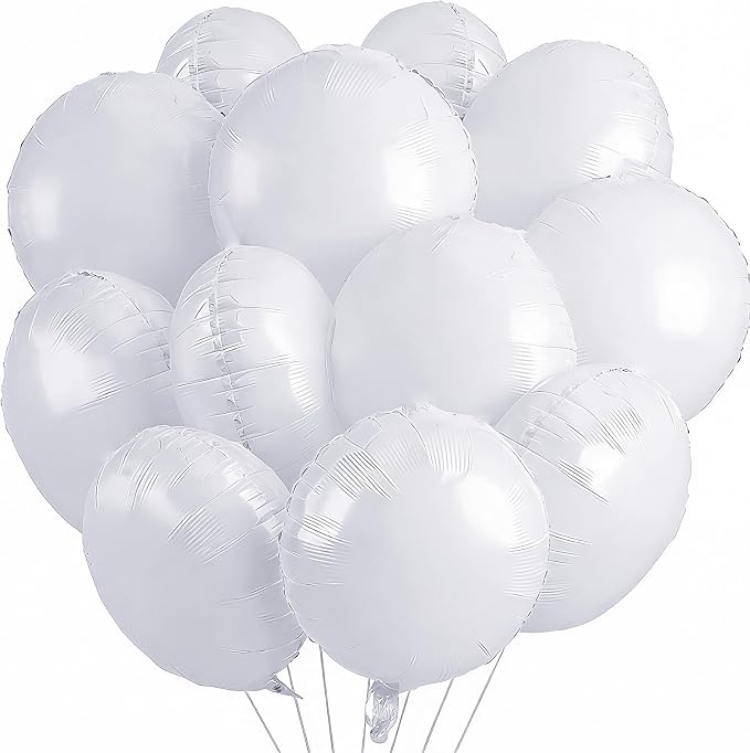 25Pcs White Round Shaped Foil Balloons 18 Inch Mylar Balloon | Helium by Unknown