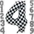 42 Inch Checkered Number Balloon 4, 4th Race Car Flag Birthday Party Supplies by Eoopoon
