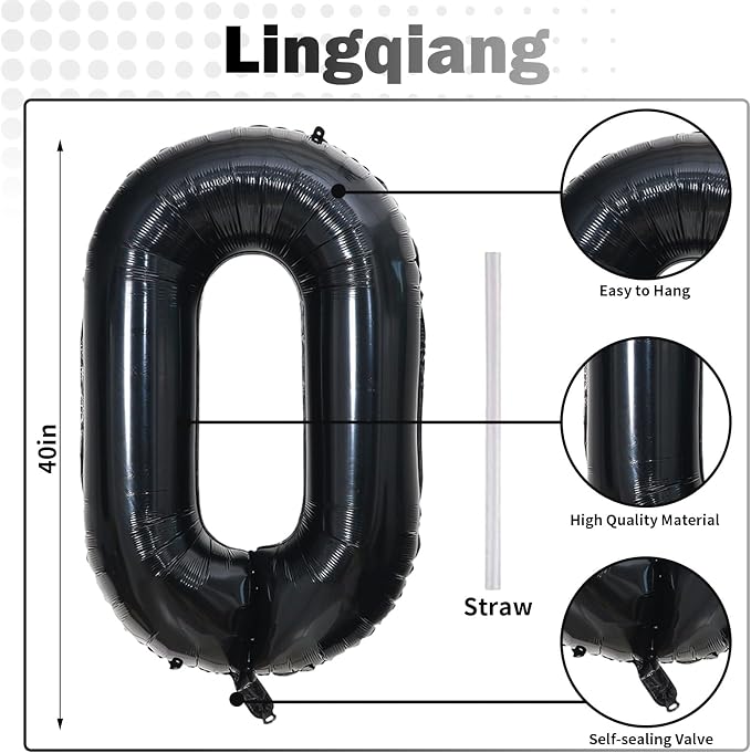Black Number 10 Balloons for 10th Birthday Decorations, 40 Inch Black Helium - Image 2