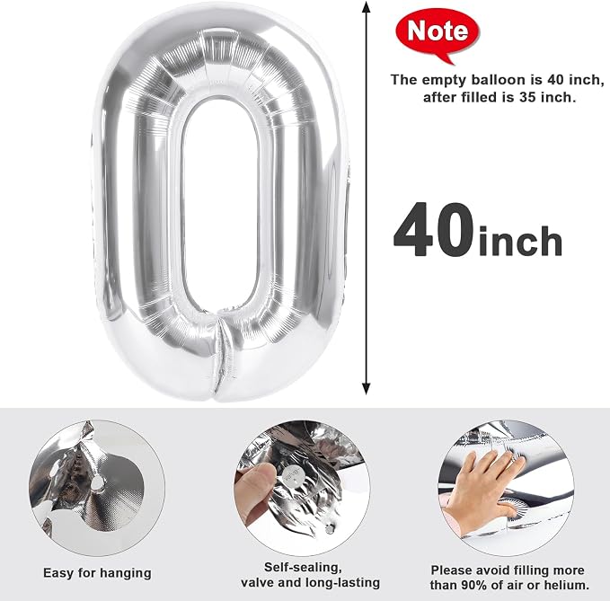Big Number 0 Balloons Silver Birthday Party Decorations - Image 6