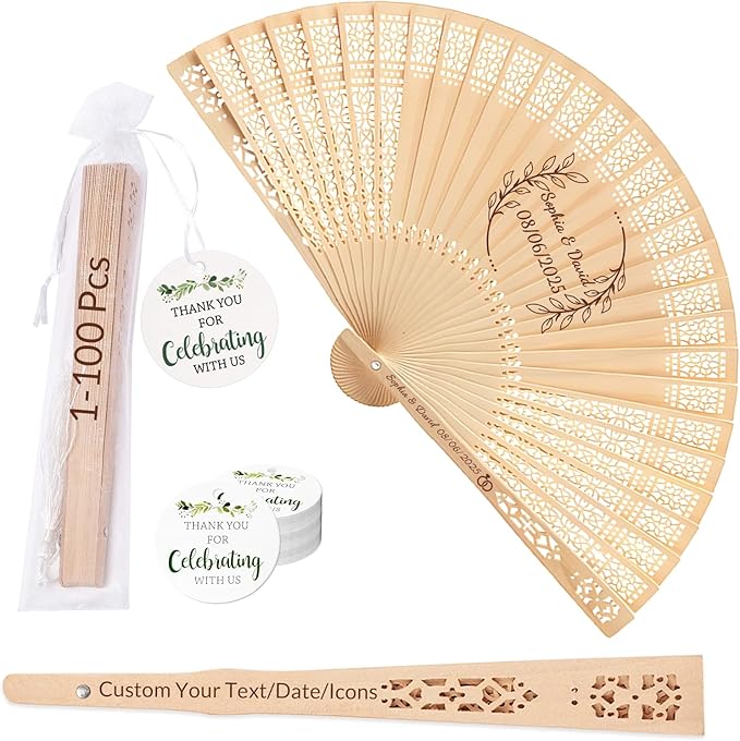 30Pcs Personalized Folding Hand Fans Custom Engraved Summer Wedding Fans,Personalized Wooden Fans Party Favor Bridal Shower Gifts for Guests