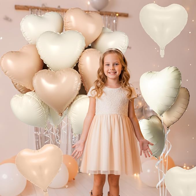 Cream Apricot Heart Balloons, 18 Inch Nude Neutral Balloons Helium - Image 4