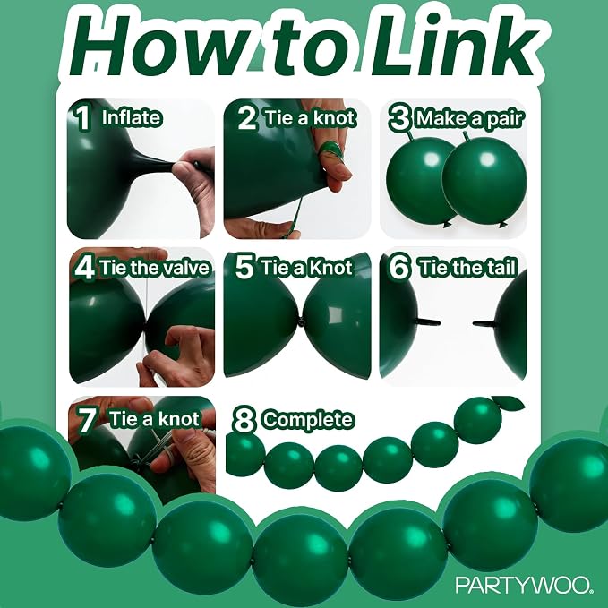 PartyWoo Dark Green Linking Balloons 100pcs 6 Inch Emerald Link Balloons | - Image 5