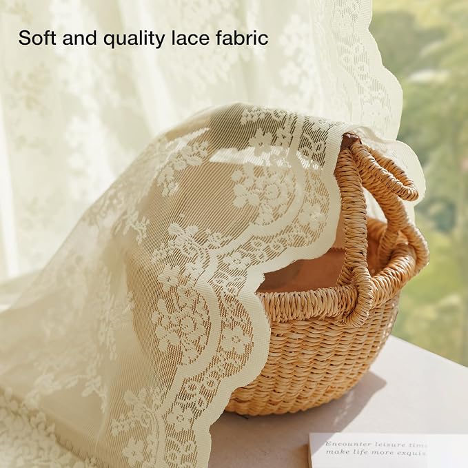 Anmao Vintage Lace Curtains 108 Inches Long 2 Panels Set, Romantic Elegant - Image 4