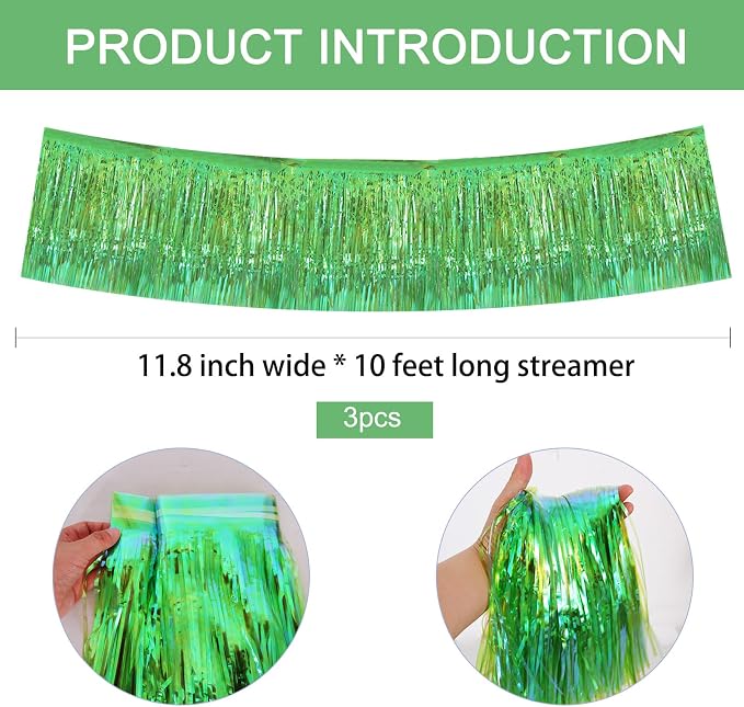 BEISHIDA Shining Green Fringe Garland Banner Wall Tinsel Foil Streamers | 3Pack - Image 2