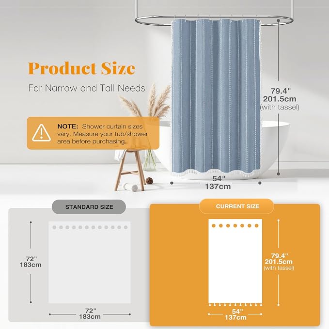54x78 Boho Farmhouse Linen Heavy Duty Cloth Shower Curtain Set, 330GSM Linen - Image 3