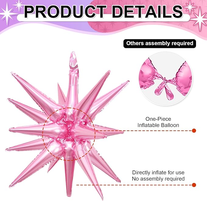 9Pcs Light Pink and Iridescent Star Balloons, Large Explosion Foil Balloons - Image 3