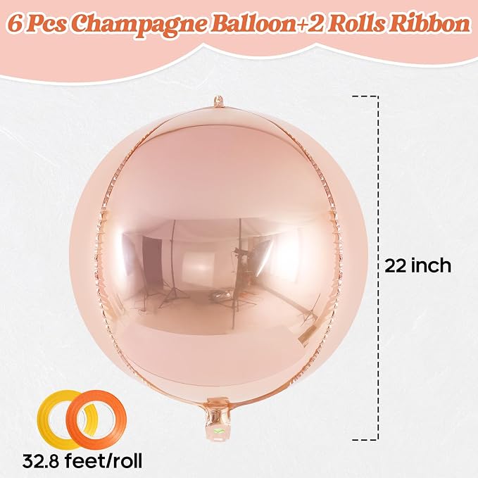 Metallic Champagne Balloons, 22 Inch Large Sphere Round Balloons - Image 2