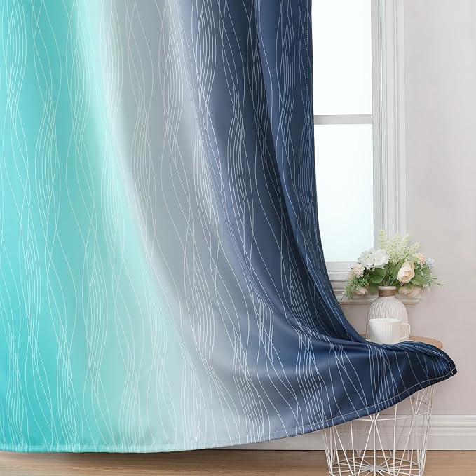 Navy Blue and Teal Ombre Blackout Curtains - Image 6