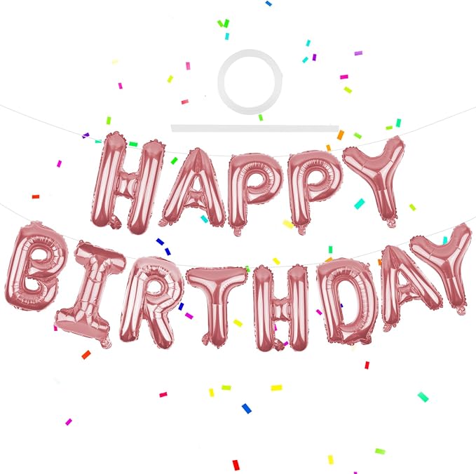 Happy Birthday Balloons Banner Rose Gold 16 Inch Mylar Foil Letters | by WESTGO