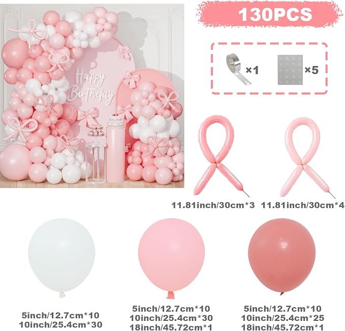 Pink Bow Balloon Arch Kit, Pastel Pink and White Garland Include Light blush - Image 3