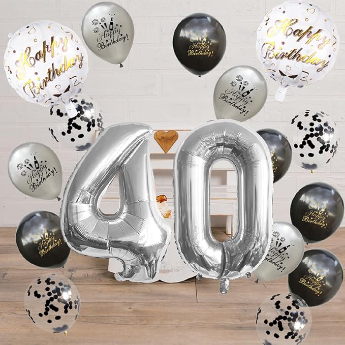 45th Birthday Decoration Silver Number 45 Balloon Set Black & gray Star Foil - Image 5