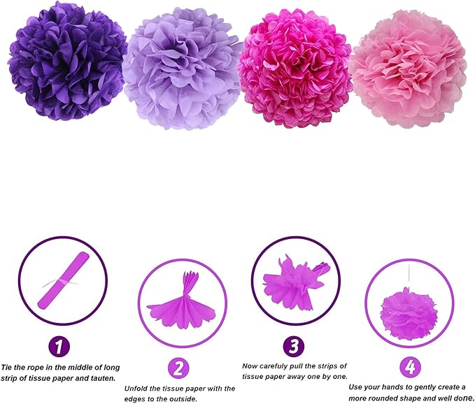 We Moment Purple Pink Tissue Paper Pom Poms - Image 3